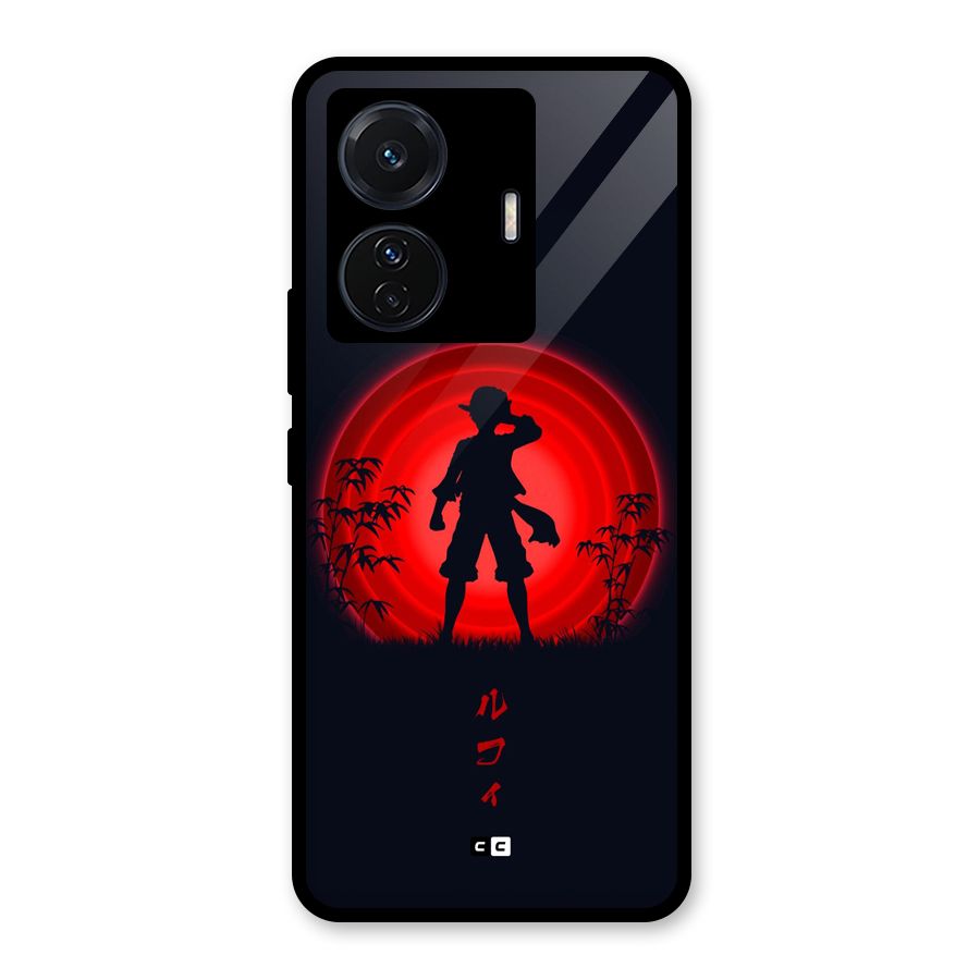 Dark Red Luffy Glass Back Case for Vivo T1 Pro