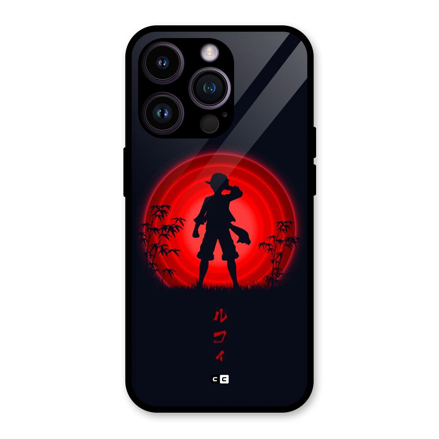 Dark Red Luffy Glass Back Case for iPhone 14 Pro