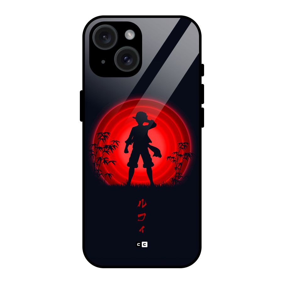 Dark Red Luffy Glass Back Case for iPhone 15