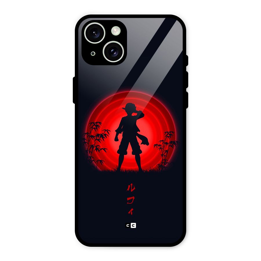 Dark Red Luffy Glass Back Case for iPhone 15 Plus