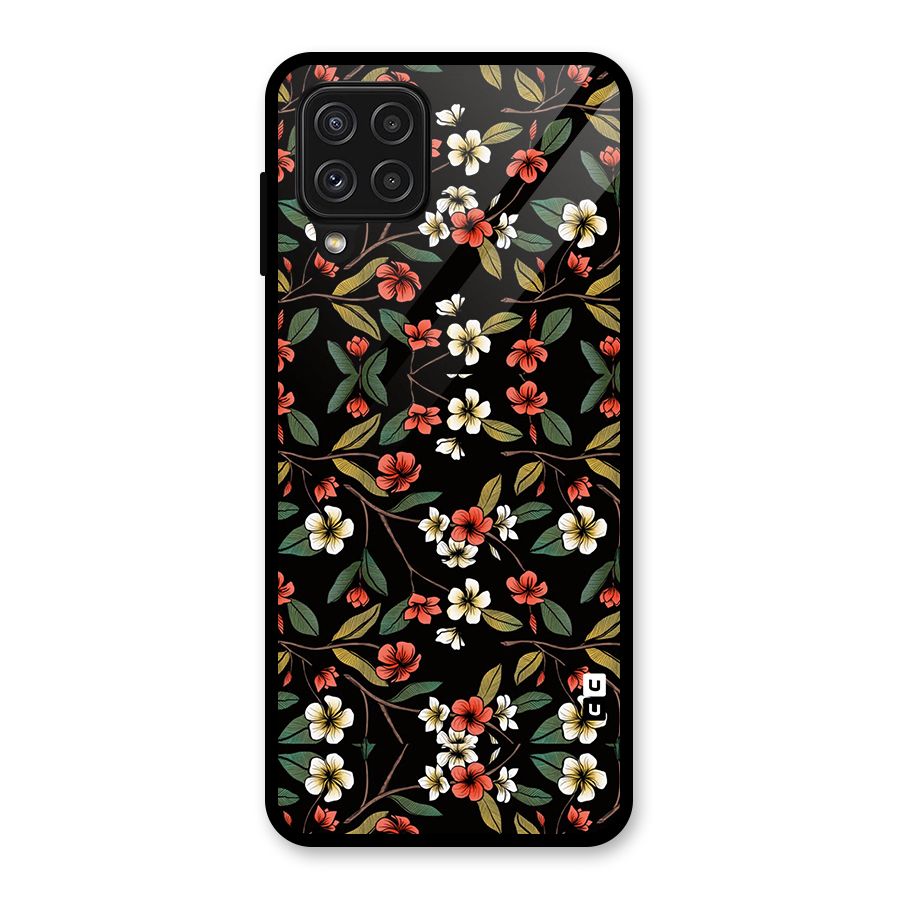 Decorative Florals Pattern Glass Back Case for Galaxy A22 4G