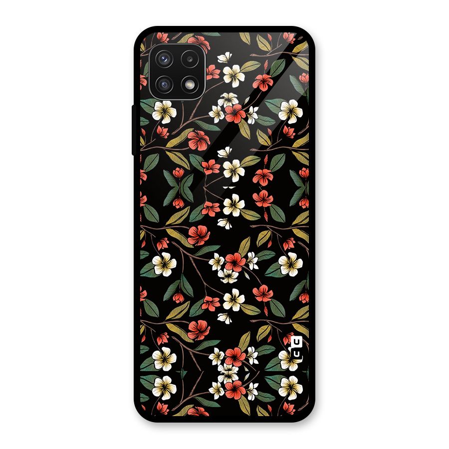 Decorative Florals Pattern Glass Back Case for Galaxy A22 5G