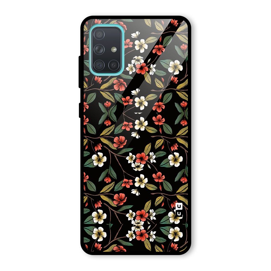 Decorative Florals Pattern Glass Back Case for Galaxy A71