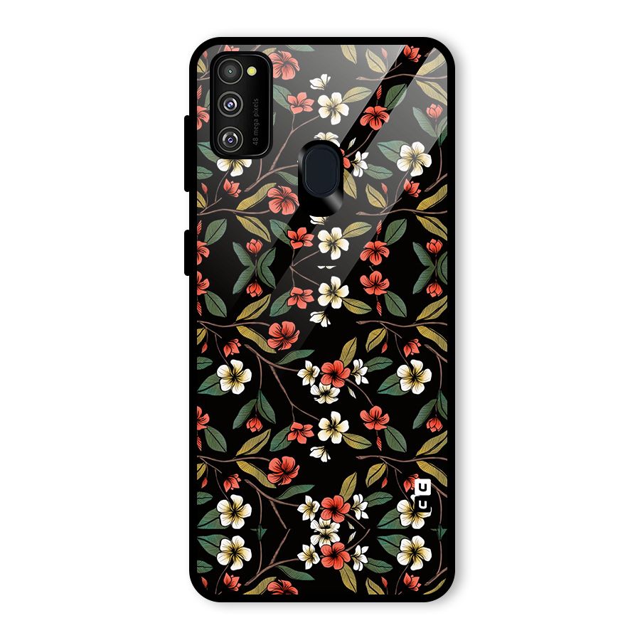 Decorative Florals Pattern Glass Back Case for Galaxy M30s