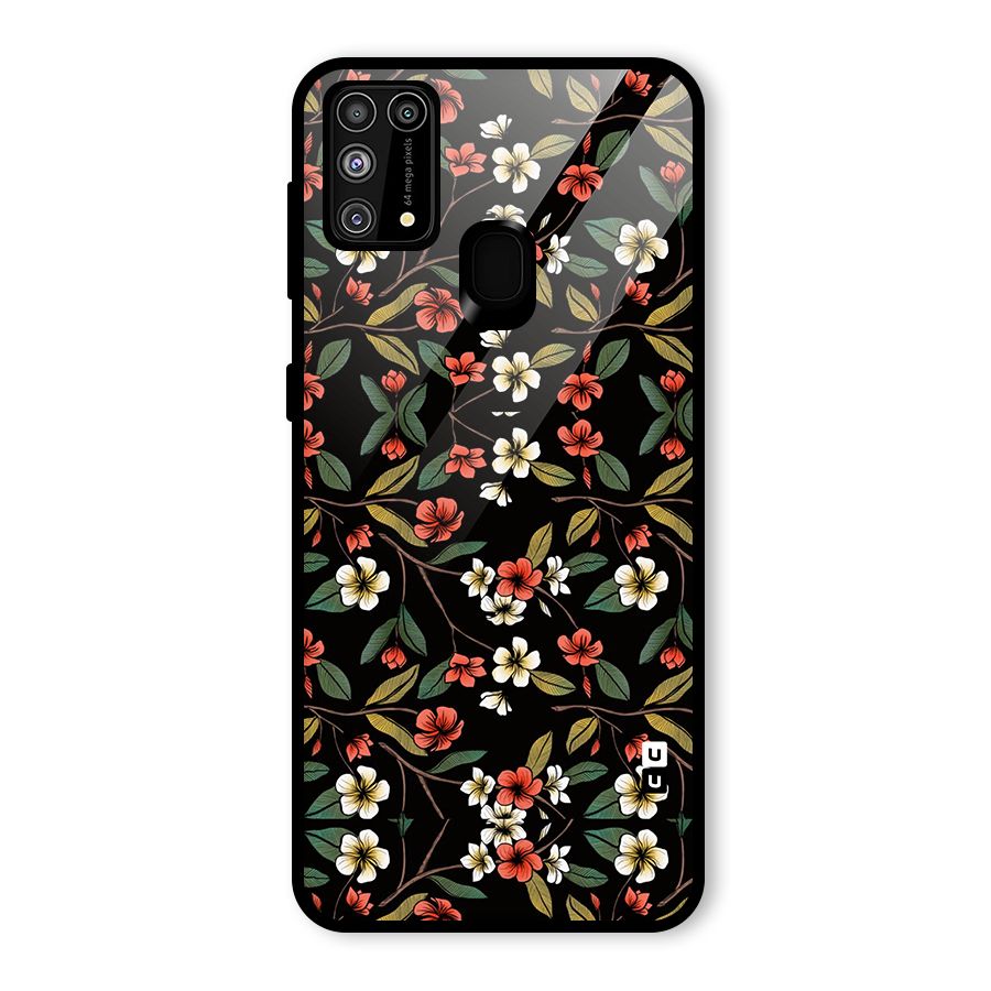 Decorative Florals Pattern Glass Back Case for Galaxy M31