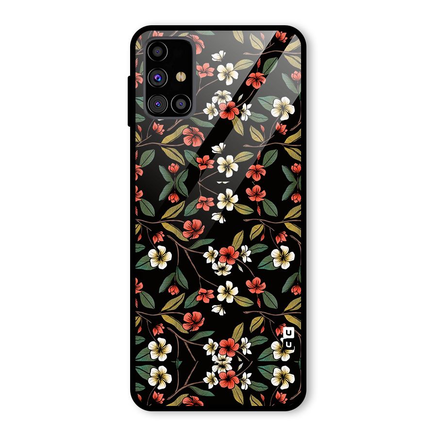 Decorative Florals Pattern Glass Back Case for Galaxy M31s