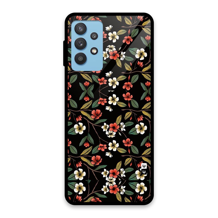 Decorative Florals Pattern Glass Back Case for Galaxy M32 5G