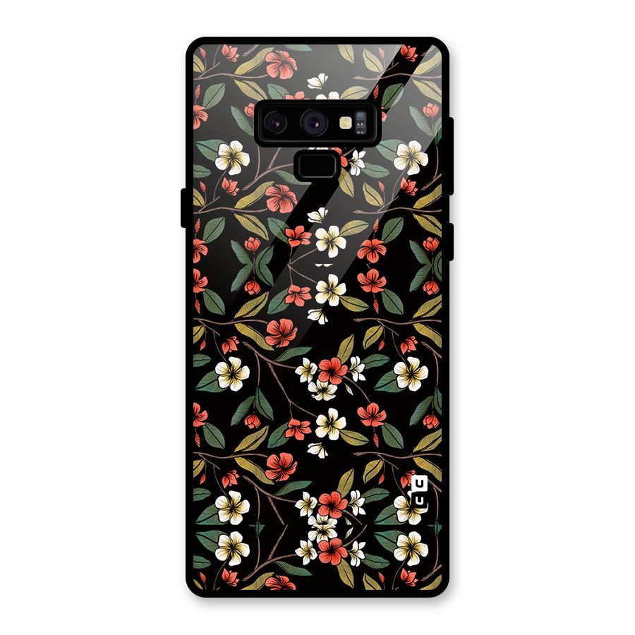 Decorative Florals Pattern Glass Back Case for Galaxy Note 9