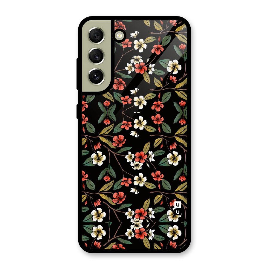 Decorative Florals Pattern Glass Back Case for Galaxy S21 FE 5G