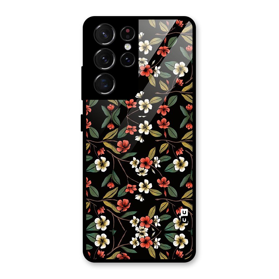 Decorative Florals Pattern Glass Back Case for Galaxy S21 Ultra 5G