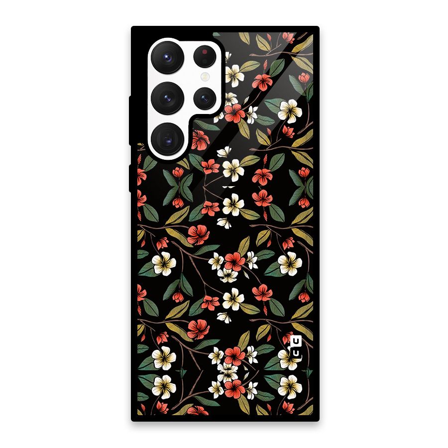 Decorative Florals Pattern Glass Back Case for Galaxy S22 Ultra 5G
