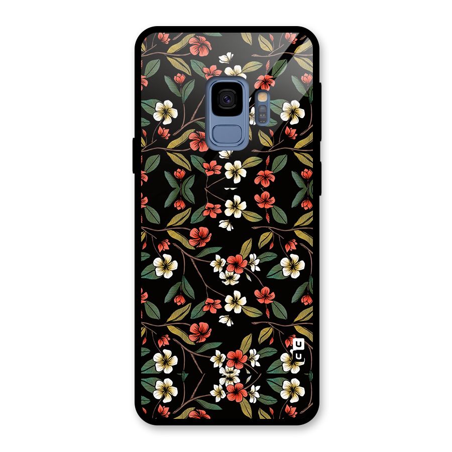 Decorative Florals Pattern Glass Back Case for Galaxy S9