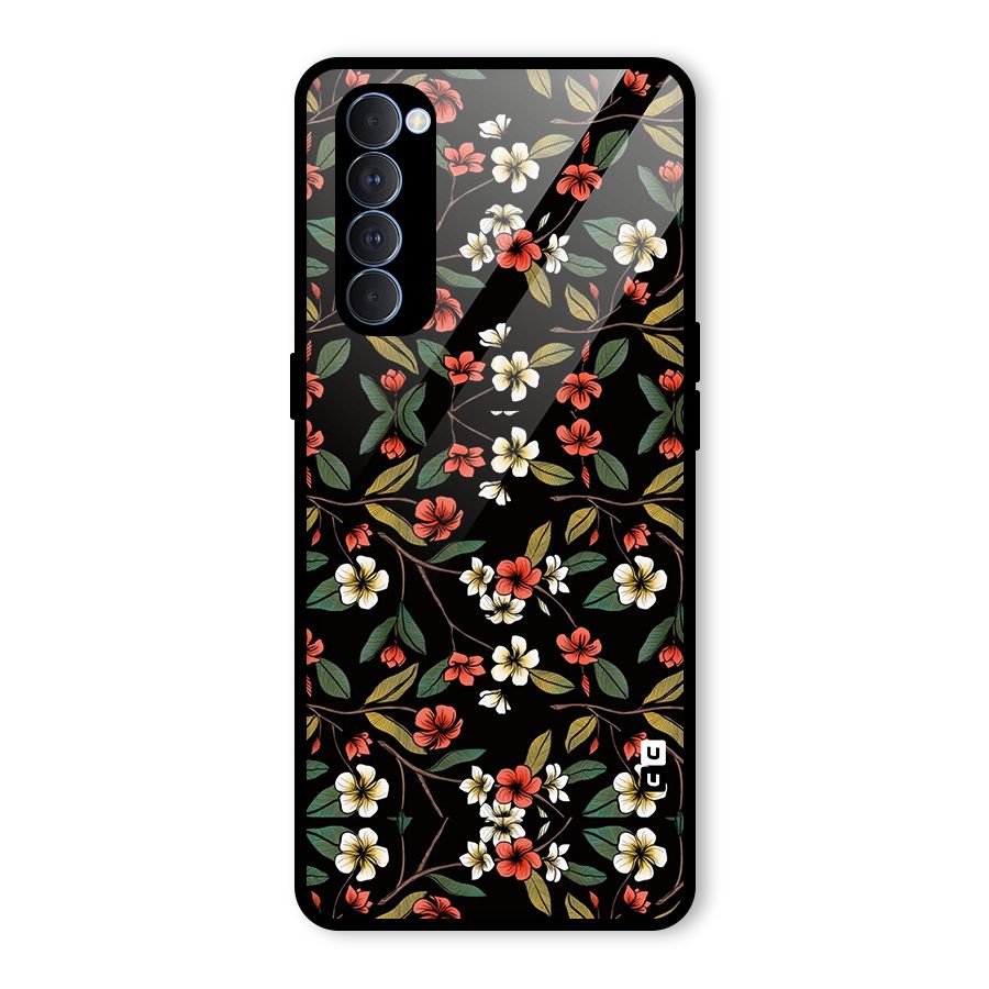 Decorative Florals Pattern Glass Back Case for Oppo Reno4 Pro