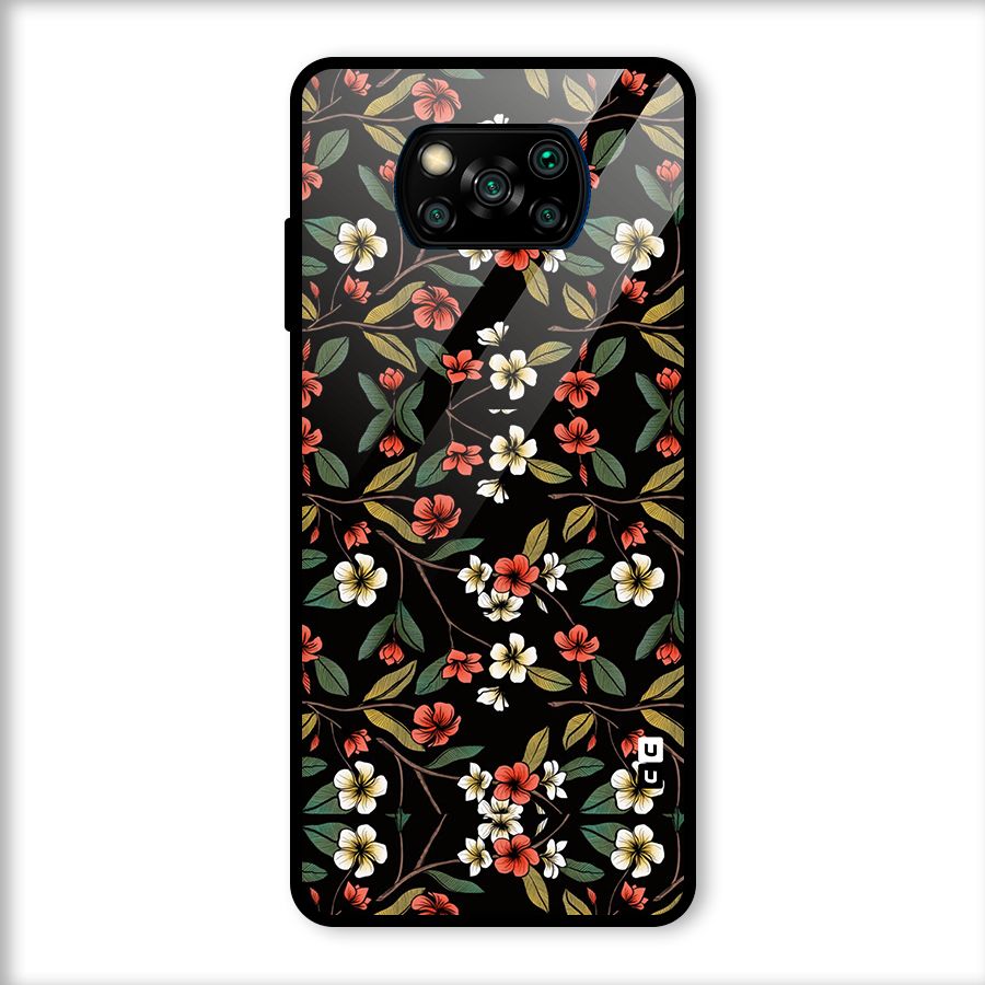 Decorative Florals Pattern Glass Back Case for Poco X3