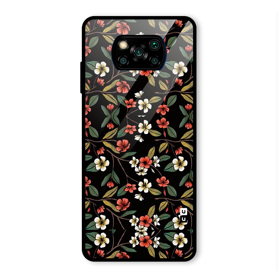 Decorative Florals Pattern Glass Back Case for Poco X3 Pro
