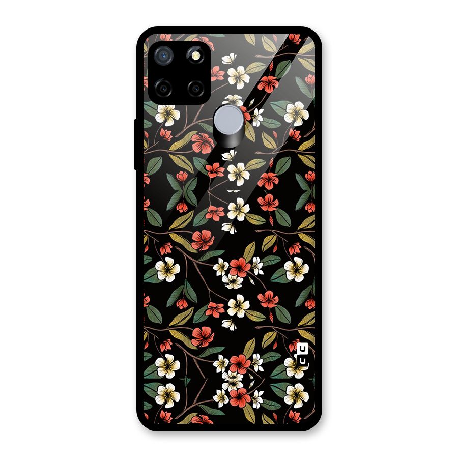 Decorative Florals Pattern Glass Back Case for Realme C12