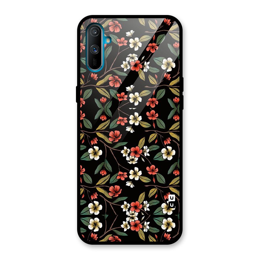 Decorative Florals Pattern Glass Back Case for Realme C3