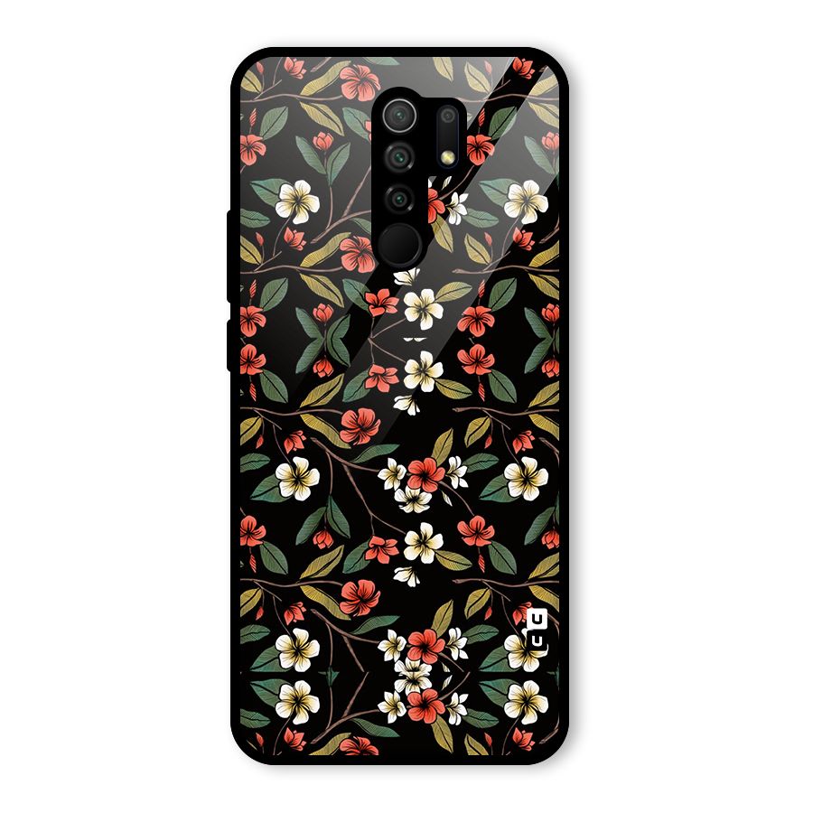 Decorative Florals Pattern Glass Back Case for Redmi 9 Prime
