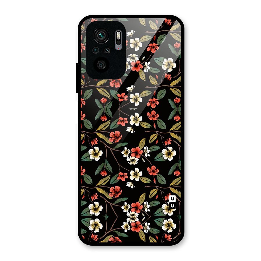 Decorative Florals Pattern Glass Back Case for Redmi Note 10