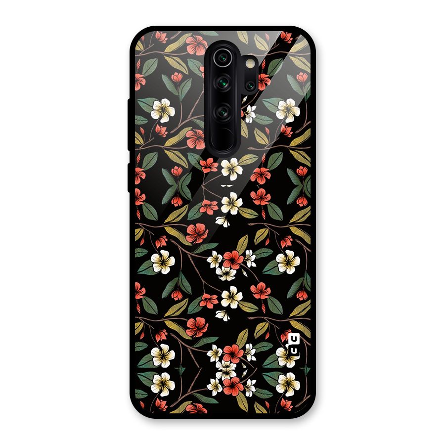 Decorative Florals Pattern Glass Back Case for Redmi Note 8 Pro