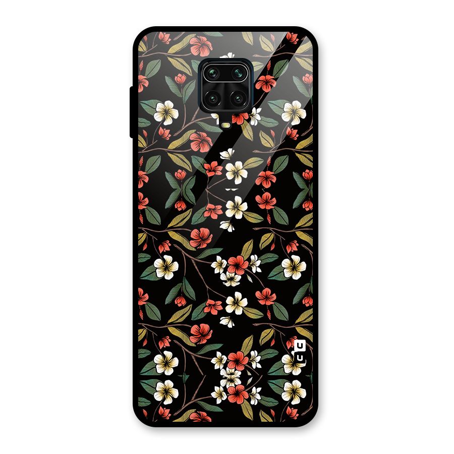 Decorative Florals Pattern Glass Back Case for Redmi Note 9 Pro Max