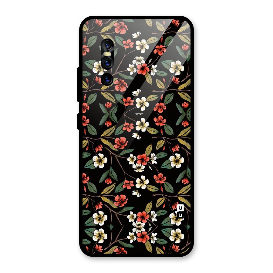 Decorative Florals Pattern Glass Back Case for Vivo V15 Pro