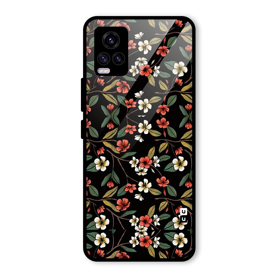 Decorative Florals Pattern Glass Back Case for Vivo V20