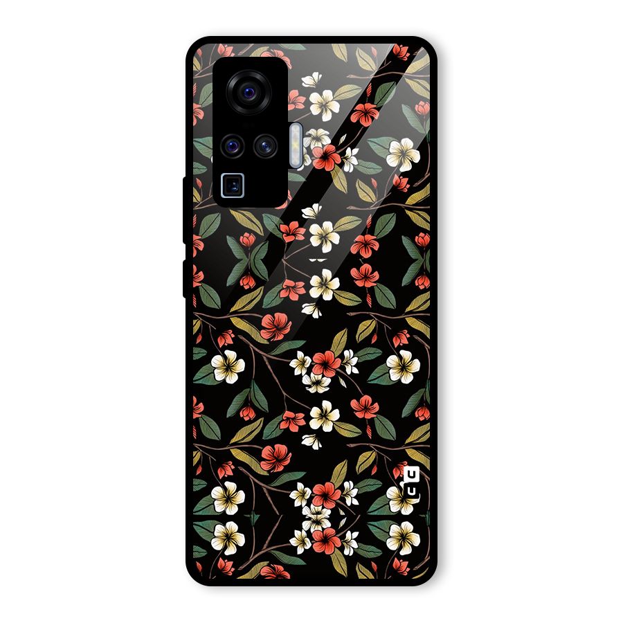 Decorative Florals Pattern Glass Back Case for Vivo X50 Pro