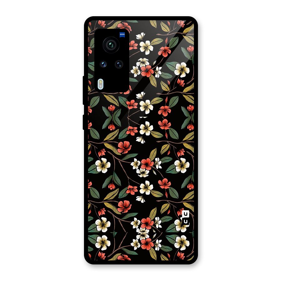 Decorative Florals Pattern Glass Back Case for Vivo X60 Pro