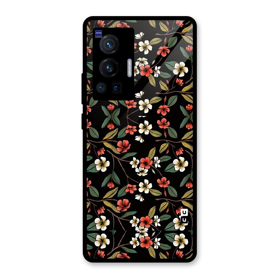 Decorative Florals Pattern Glass Back Case for Vivo X70 Pro