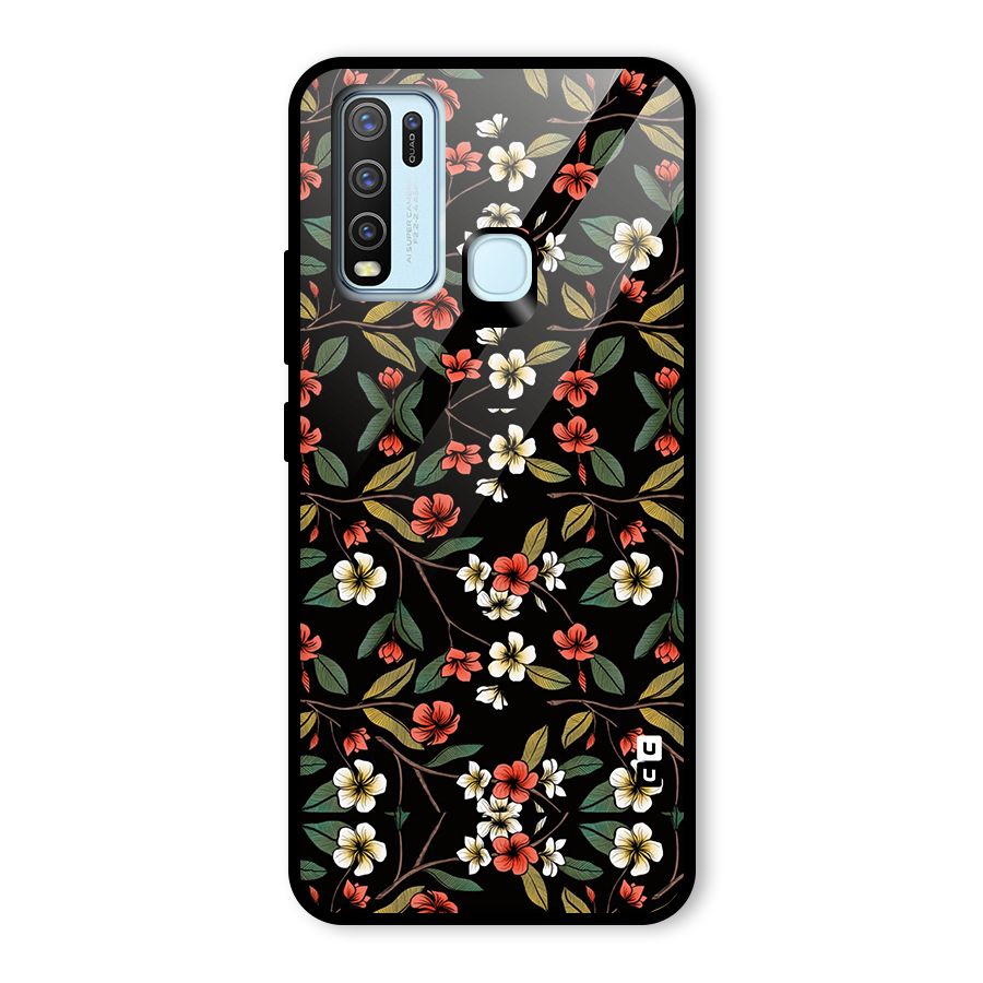 Decorative Florals Pattern Glass Back Case for Vivo Y50