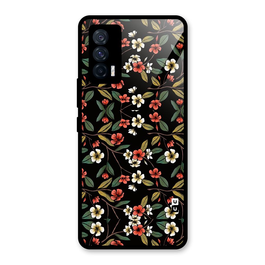 Decorative Florals Pattern Glass Back Case for Vivo iQOO 7 5G