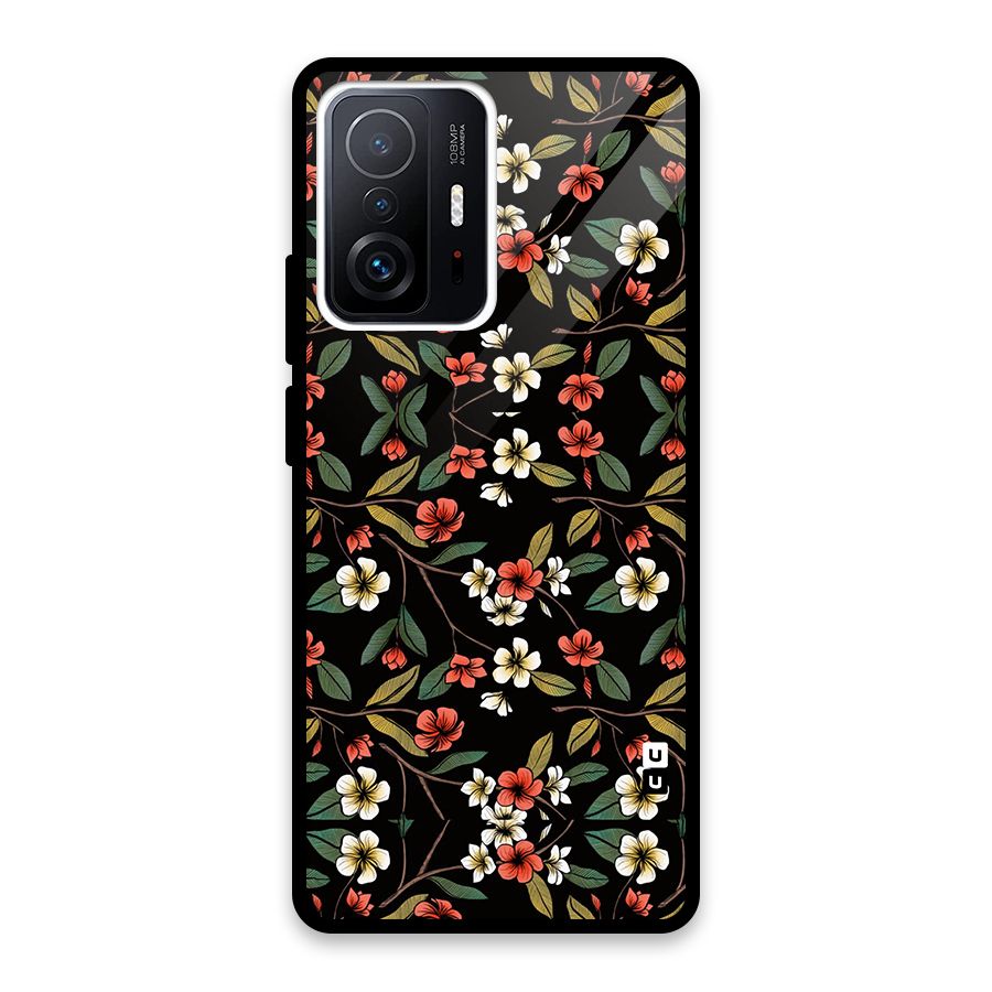 Decorative Florals Pattern Glass Back Case for Xiaomi 11T Pro