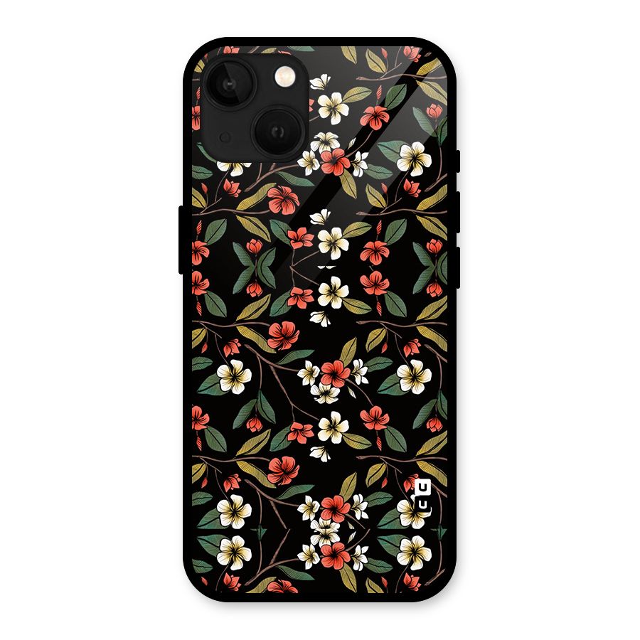 Decorative Florals Pattern Glass Back Case for iPhone 13