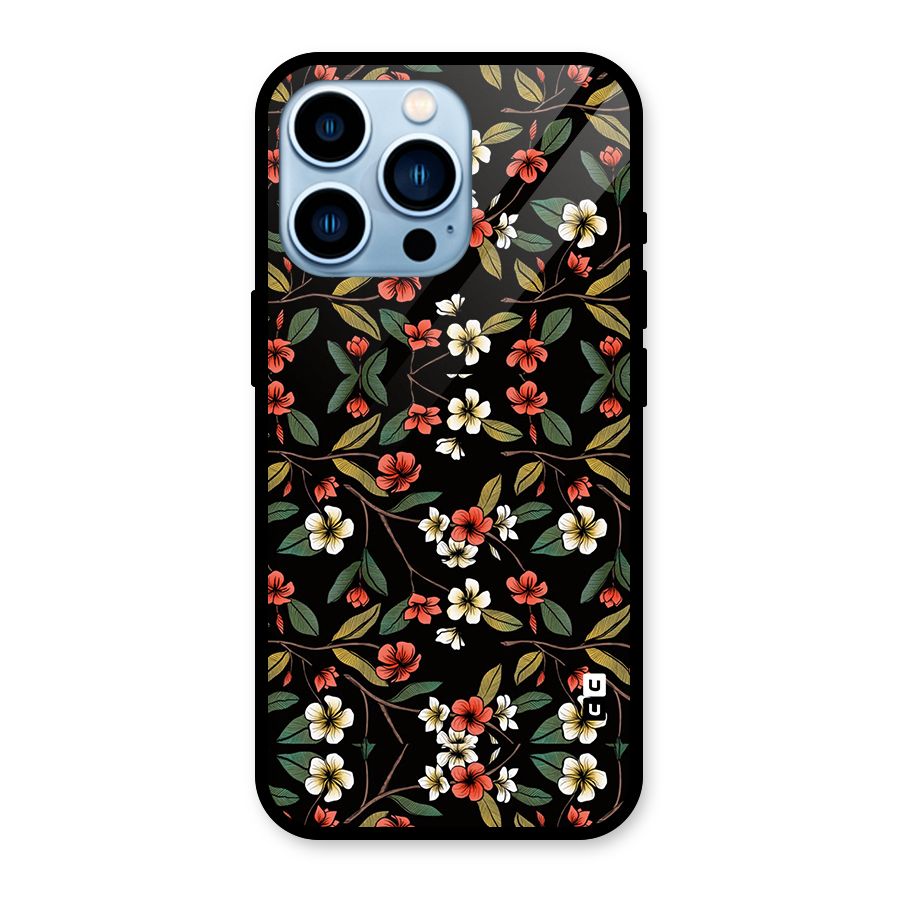 Decorative Florals Pattern Glass Back Case for iPhone 13 Pro