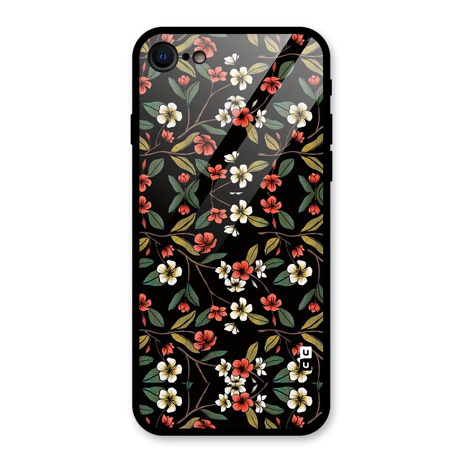 Decorative Florals Pattern Glass Back Case for iPhone 8