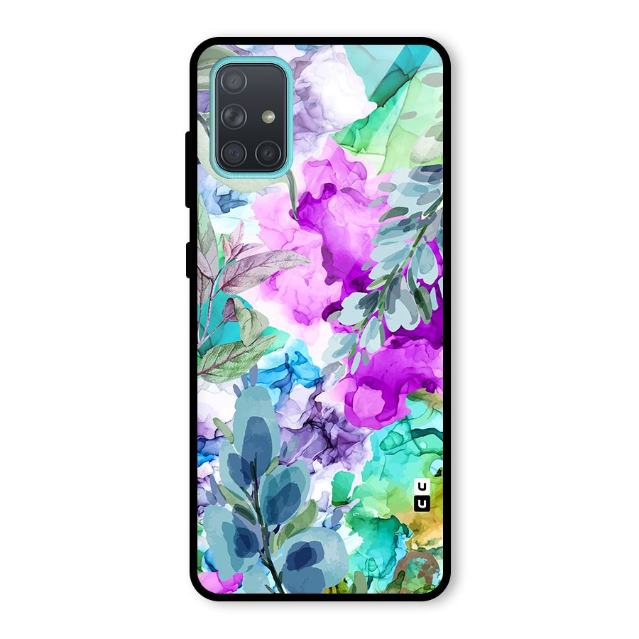 Decorative Florals Printed Glass Back Case for Galaxy A71