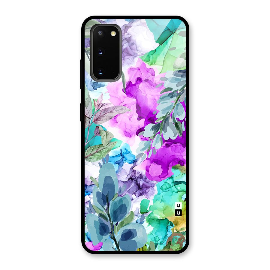 Decorative Florals Printed Glass Back Case for Galaxy S20