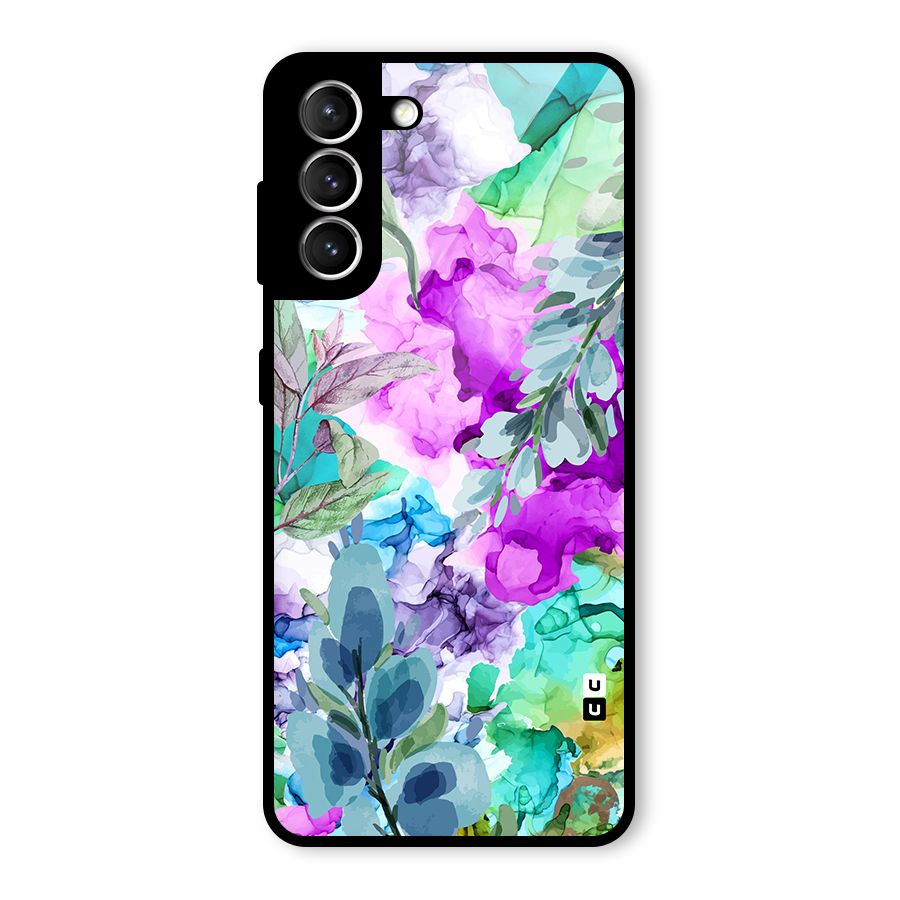 Decorative Florals Printed Glass Back Case for Galaxy S21 5G