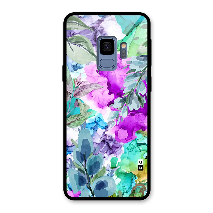 Decorative Florals Printed Glass Back Case for Galaxy S9