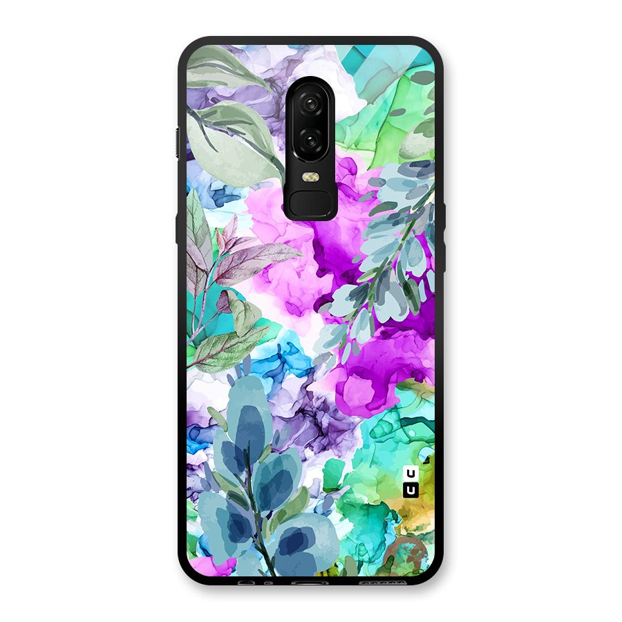 Decorative Florals Printed Glass Back Case for OnePlus 6
