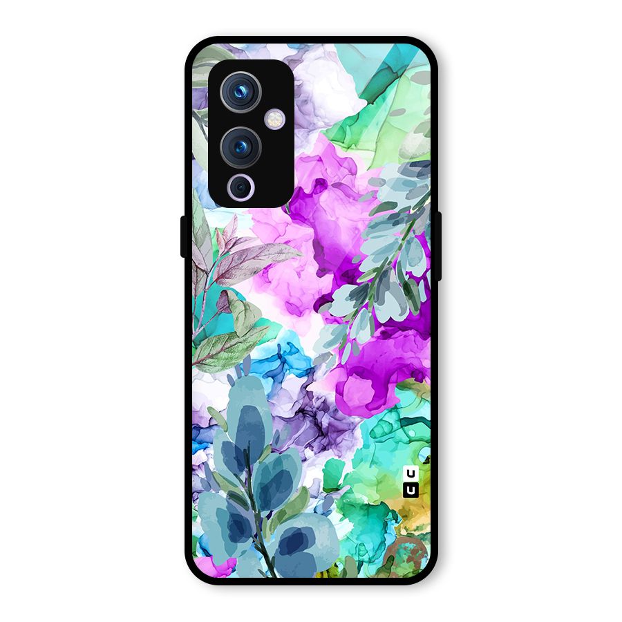Decorative Florals Printed Glass Back Case for OnePlus 9