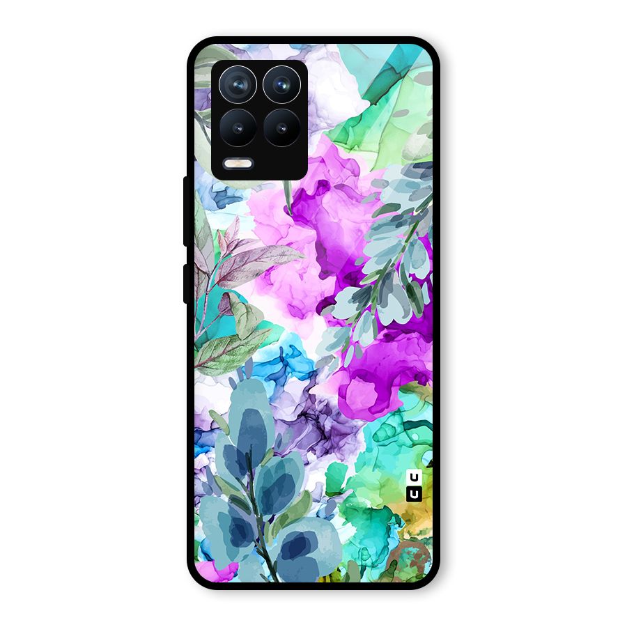 Decorative Florals Printed Glass Back Case for Realme 8 Pro