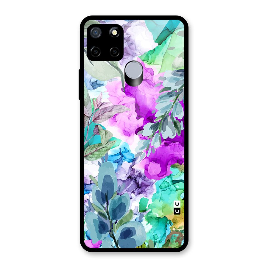 Decorative Florals Printed Glass Back Case for Realme C12