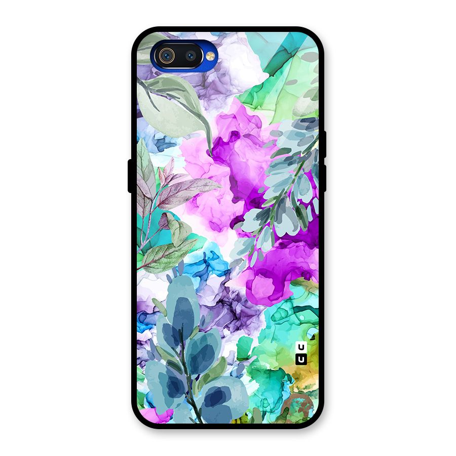 Decorative Florals Printed Glass Back Case for Realme C2