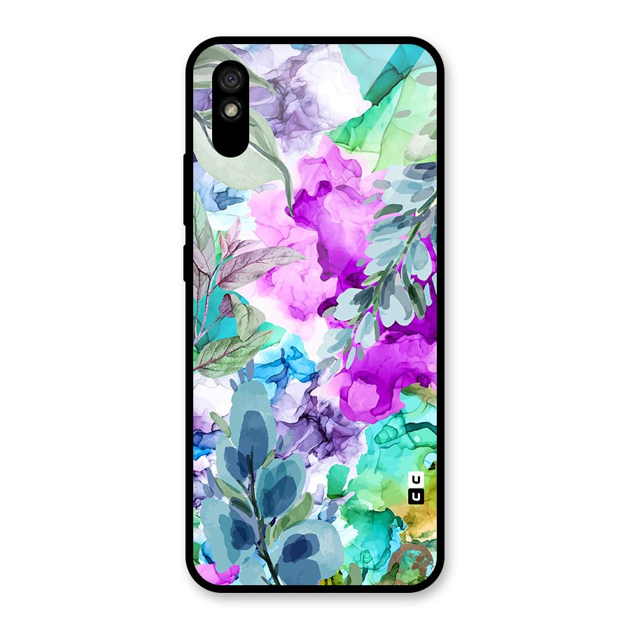 Decorative Florals Printed Glass Back Case for Redmi 9A