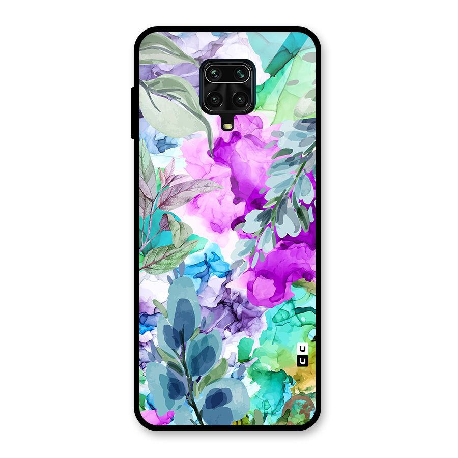 Decorative Florals Printed Glass Back Case for Redmi Note 9 Pro