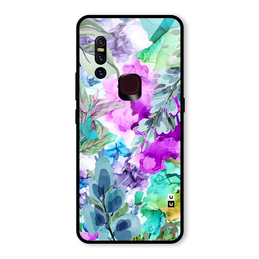 Decorative Florals Printed Glass Back Case for Vivo V15