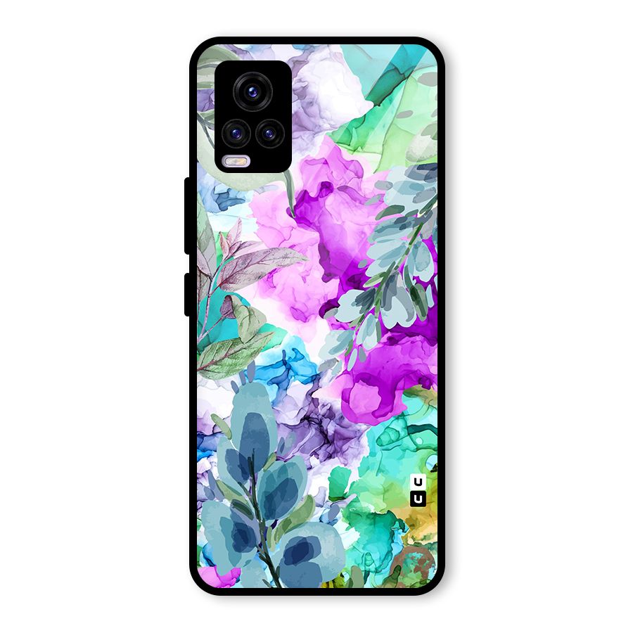 Decorative Florals Printed Glass Back Case for Vivo V20