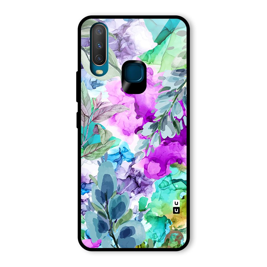 Decorative Florals Printed Glass Back Case for Vivo Y15